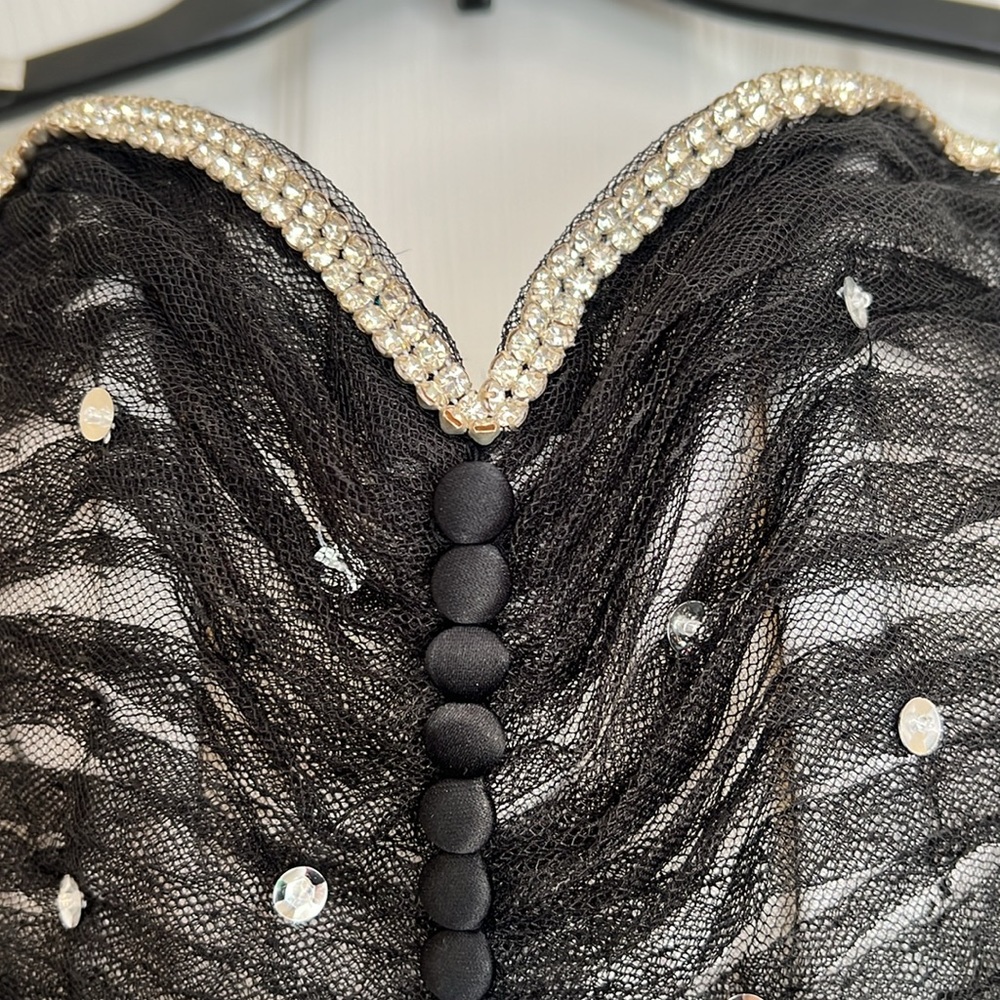 Vintage Custom Made Black Corset Sweetheart Ball gown Rhinestones Sequins Small - Picture 5 of 17